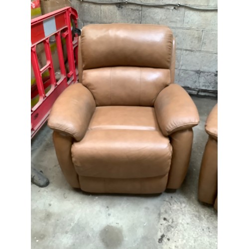 382 - Brown leather recliner arm chair & recliner 2 seater sofa