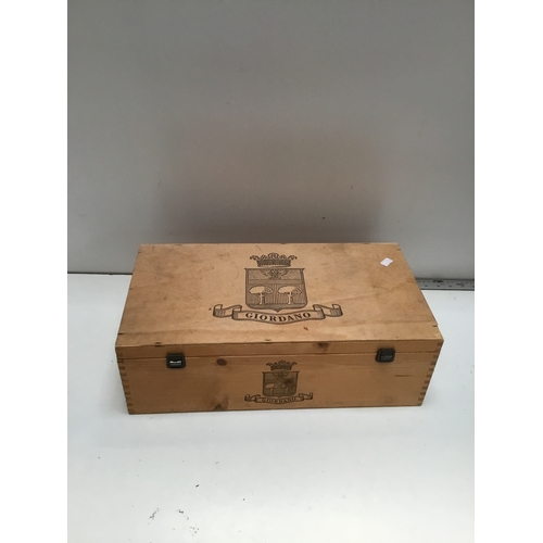 54 - Wooden lift up storage box with advertising for Giordano