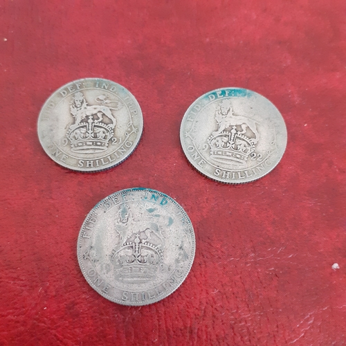 42A - Three 50% silver shillings. Dated 1921, 1922 and 1926. See pictures for detail