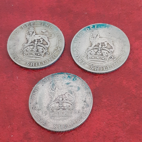 42A - Three 50% silver shillings. Dated 1921, 1922 and 1926. See pictures for detail