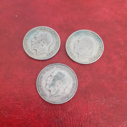 42A - Three 50% silver shillings. Dated 1921, 1922 and 1926. See pictures for detail