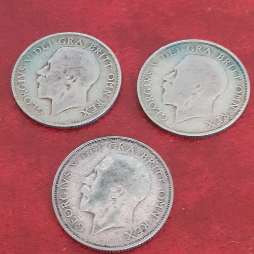 42A - Three 50% silver shillings. Dated 1921, 1922 and 1926. See pictures for detail