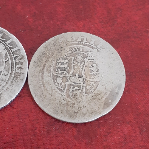 43A - 2 x Queen Victoria silver shillings. One dated 1897 and one is nor legible. See pictures for detail