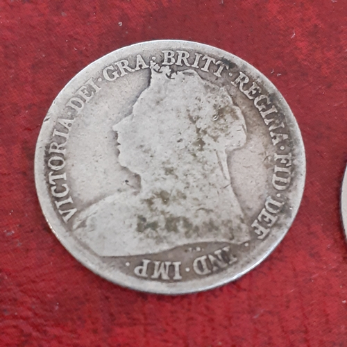 43A - 2 x Queen Victoria silver shillings. One dated 1897 and one is nor legible. See pictures for detail