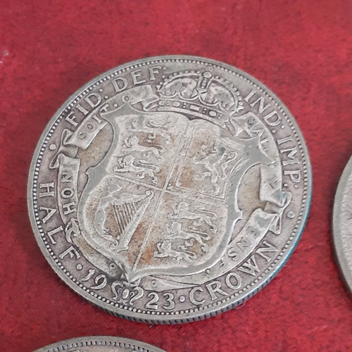 44A - 4 x half crowns dated 1923, 1924, 1927, 1928. See pictures for detail