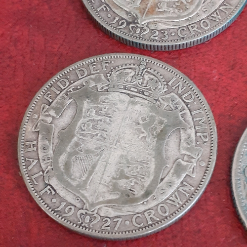 44A - 4 x half crowns dated 1923, 1924, 1927, 1928. See pictures for detail