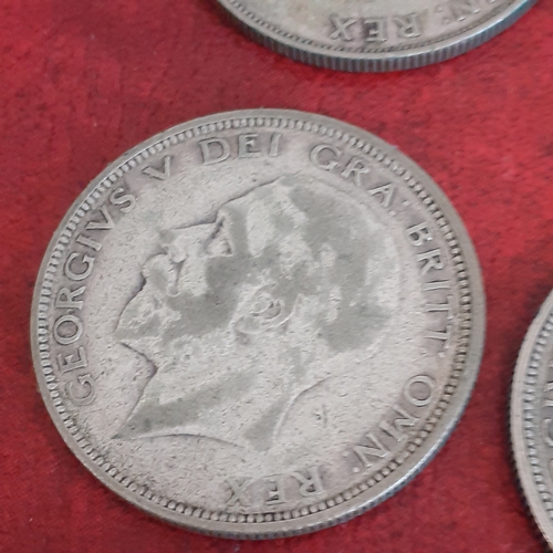 44A - 4 x half crowns dated 1923, 1924, 1927, 1928. See pictures for detail