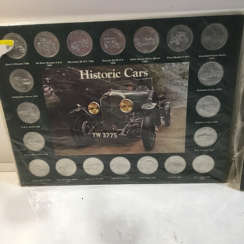 40 - Two sets of collectible coin tokens of Historic cars