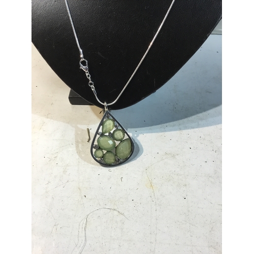 71 - Large tear drop pendant on 925 silver necklace