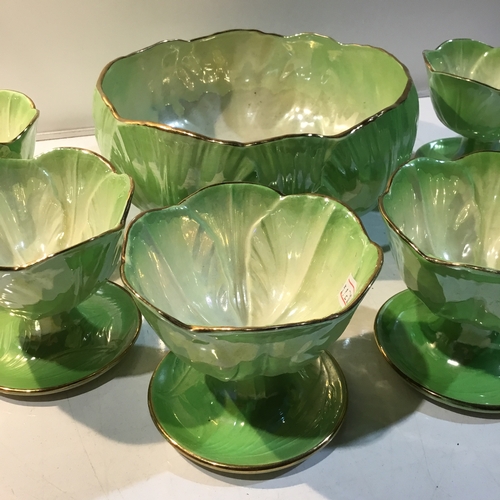 87 - Maling leaf style serving bowl with 6 smaller dishes