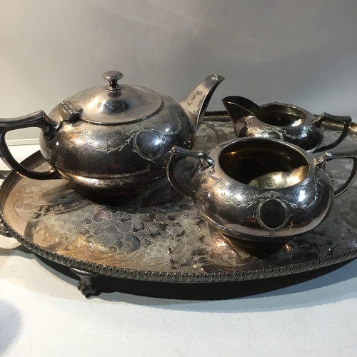 99 - Silver plated coffee pot, milk jug, sugar bowl & serving tray