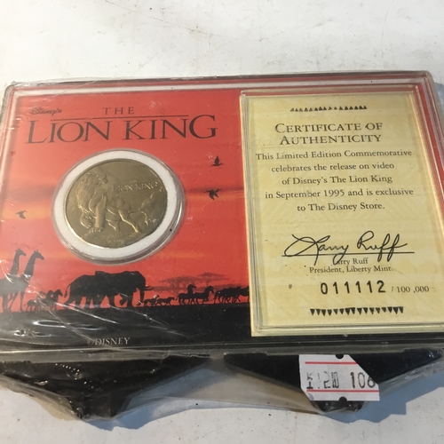 130 - Limited edition Lion King medallion - cased - only available from Disney store in 1995