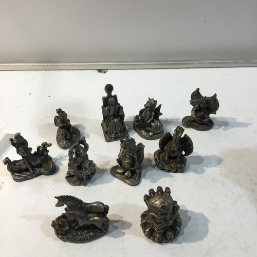 140 - Quantity of 10 miniature The Tudor Mint Pewter figures imc The Reborn Dragon, King Arthur & more