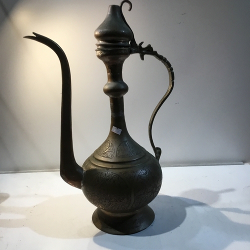 160 - Large brass coffee pot - intricate detail - 50cm tall