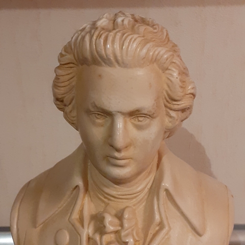 256 - Mozart bust. Approx 8 inches tall. Probably a coated plaster. Nice detail. Might benefit a clean