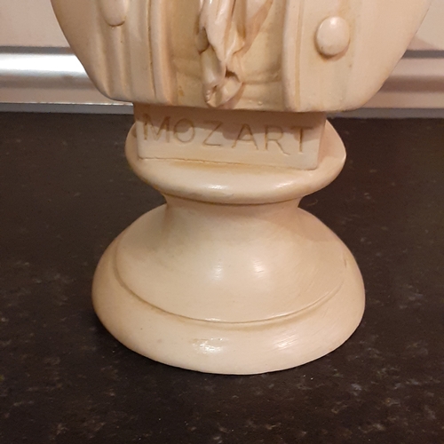 256 - Mozart bust. Approx 8 inches tall. Probably a coated plaster. Nice detail. Might benefit a clean