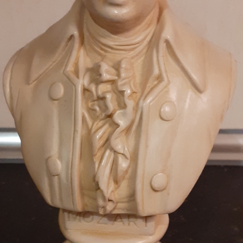 256 - Mozart bust. Approx 8 inches tall. Probably a coated plaster. Nice detail. Might benefit a clean