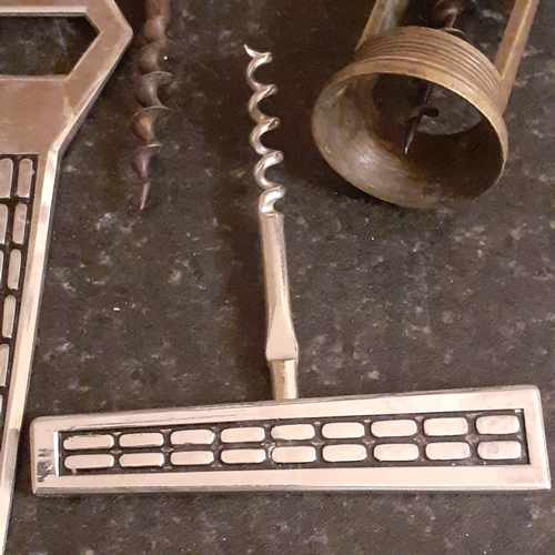 266 - Collection of metal corkscrews and bottle opener. Very nice vintage examples. Solid with no damage