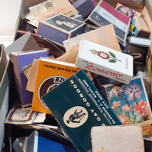 251 - 2 shoe boxes full of old, mostly vintage matchboxes and matchbooks. A lot contain original matches. ... 