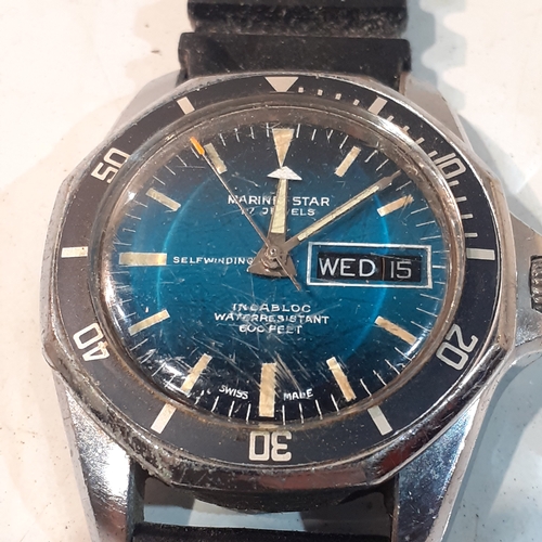 257 - Marine Star 17 Jewells watch. Water resistant to 800m. Incabloc spring mounted shock absorber system... 