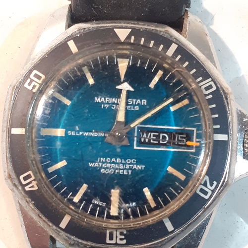 257 - Marine Star 17 Jewells watch. Water resistant to 800m. Incabloc spring mounted shock absorber system... 