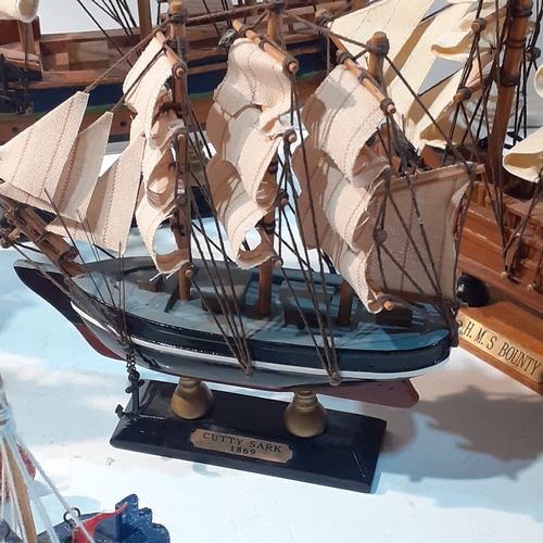 290 - Model sailing ships. Includes Mayfair, HMS Bounty, Cutty Sark and more. Little dusty from storage.  ... 