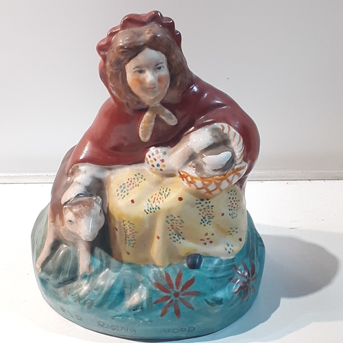 262 - Antique Red Riding Hood. Pottery ornament, most likely Staffordshire. Has age related crazing but no... 