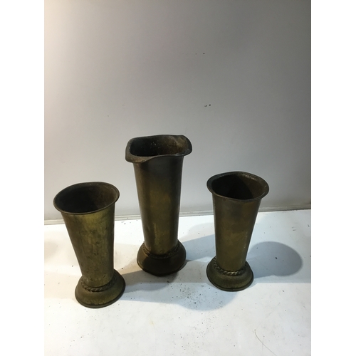 180 - Trio of brass vases with rope effect design