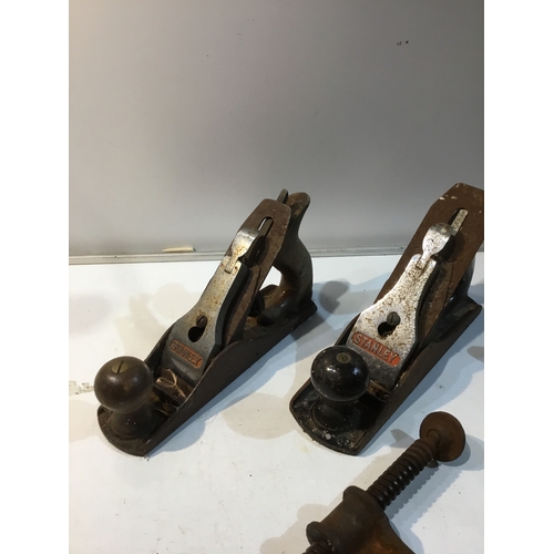 185 - Pair of Stanley planers & large Record G clamp