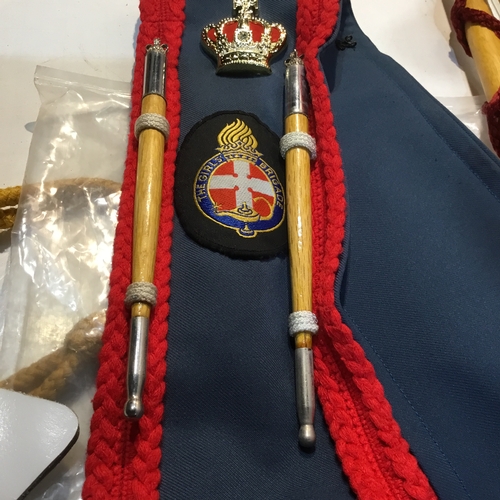 194 - The Girls Brigade ceremonial sash, lanyard & white gloves with pair of 5ft maces