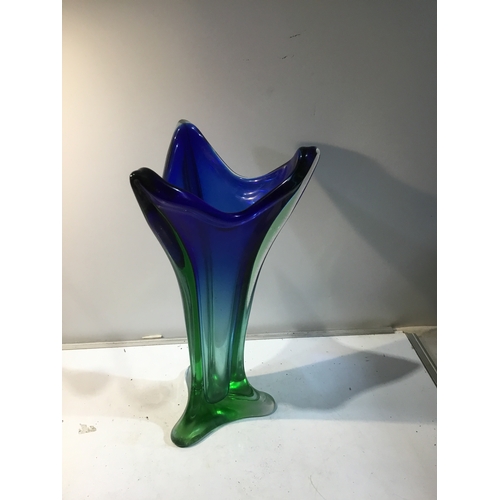 197 - Green & blue murano style vase - 40cm tall