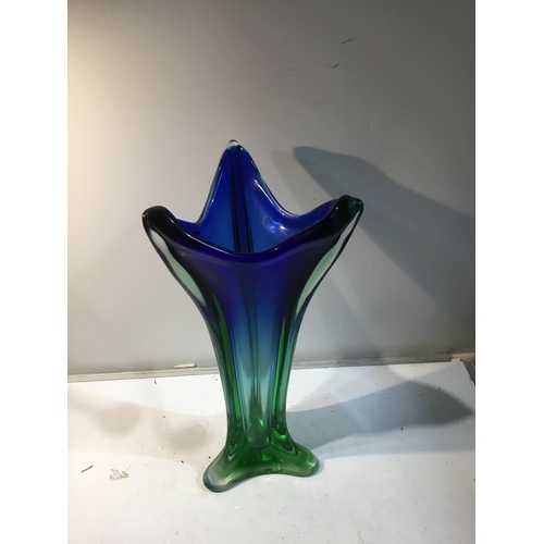 197 - Green & blue murano style vase - 40cm tall