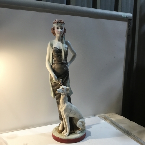 202 - Stylish lady figurine with canine friend - 60cm tall