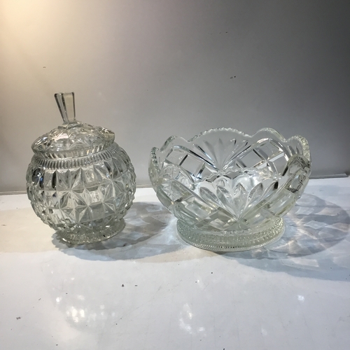 203 - Large cut glass bowl & pumpkin style lidded dish - great for Halloween trick or treat!