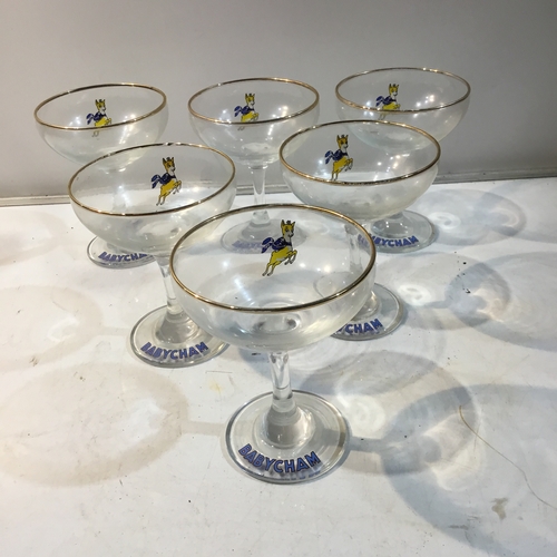 213 - Set of 6 Babycham glasses with yellow fawn