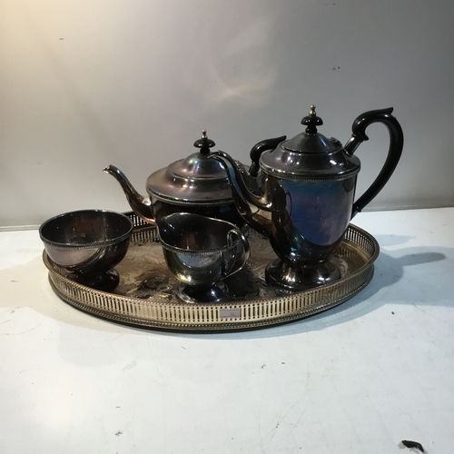 230 - Silver plated teapot, coffee pot, sugar bowl, milk jug & tray