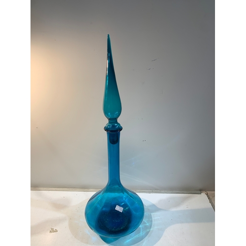 321 - Unusual blue glass large decanter - 60cm tall