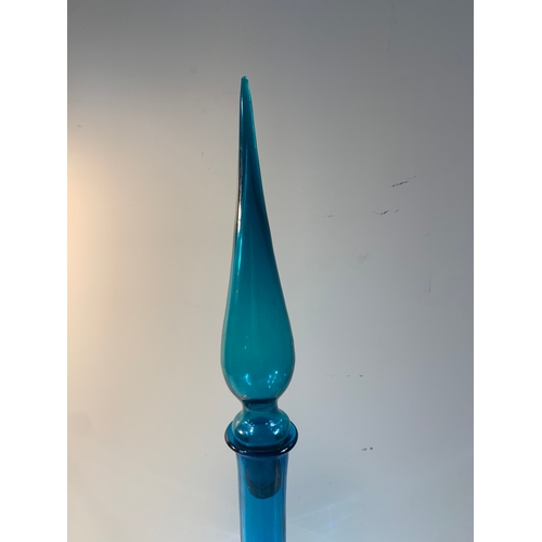 321 - Unusual blue glass large decanter - 60cm tall