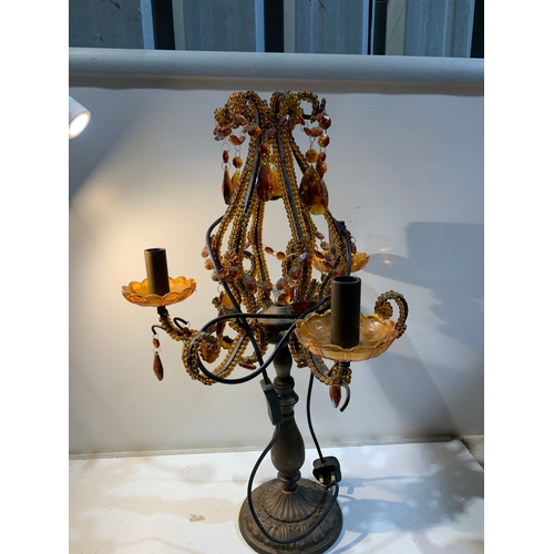 325 - Heavy amber glass chandelier style table lamp - statement piece!