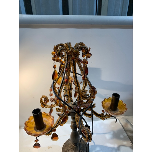 325 - Heavy amber glass chandelier style table lamp - statement piece!