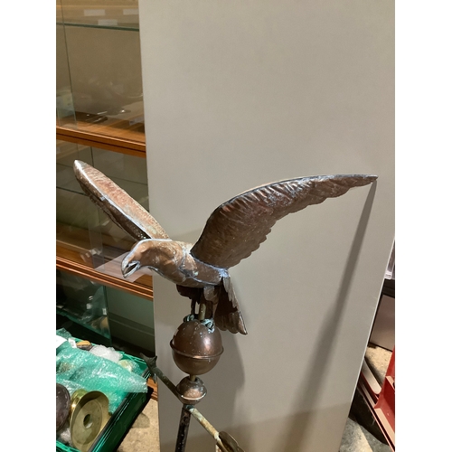 334 - Large copper made weather vane with bird of prey mounted to the top - fantastic weathered appeal - 1... 