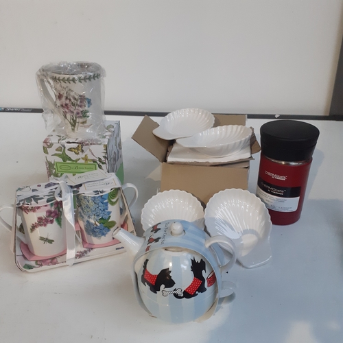 8 - Small lot consisting of new/unused items with boxes. Mug sets, teapots, dishes etc. One more box of ... 