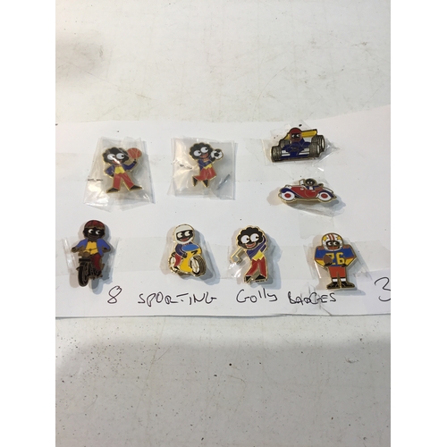 345 - 8x very collectible sporting Golly pin Badges