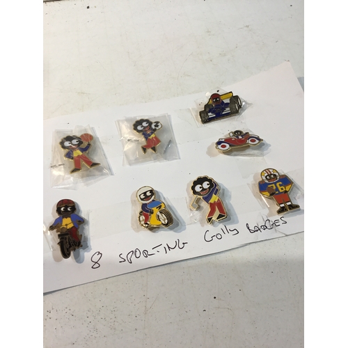 345 - 8x very collectible sporting Golly pin Badges