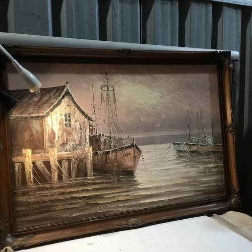 3A - Painted docks scene signed by Artist Jim Ford size 28