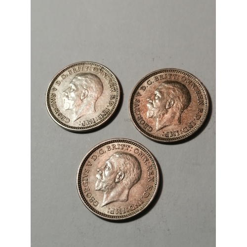 27A - 3 x George V silver threepenny bits dated 1931,32 and 1933 All coins in extremely fine condition