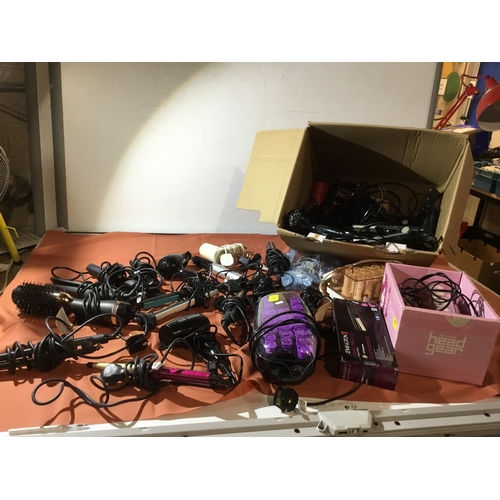 487 - Large hair appliance lot inc dryers, curlers & more