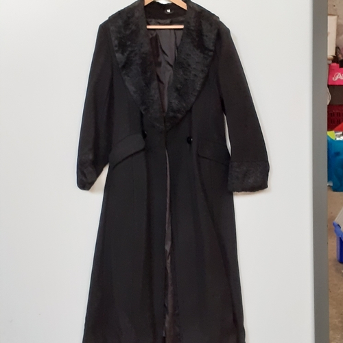 1 - Full length black woollen coat with faux fur trim. Labelled size 14 by Chanelle in good clean condit... 