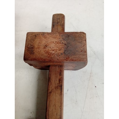 341 - 3 vintage wooden tools, 2 of which are mortice marking gauges. The two smaller ones are stamped with... 