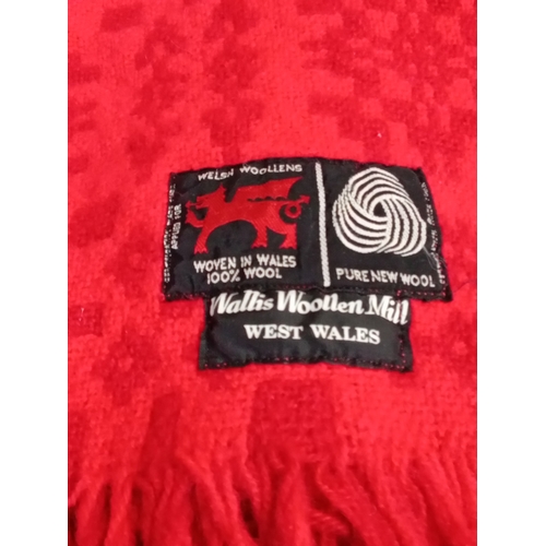 241 - Top quality Wallis woollen mill throw in red with tasselled edge. Origin West Wales. Excellent condi... 